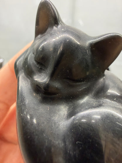 Silver Sheen Obsidian Sleeping Cat- 2" inches