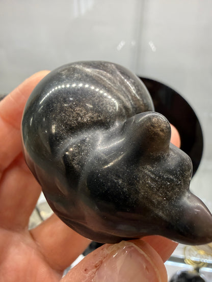 Silver Sheen Obsidian Sleeping Cat- 2" inches