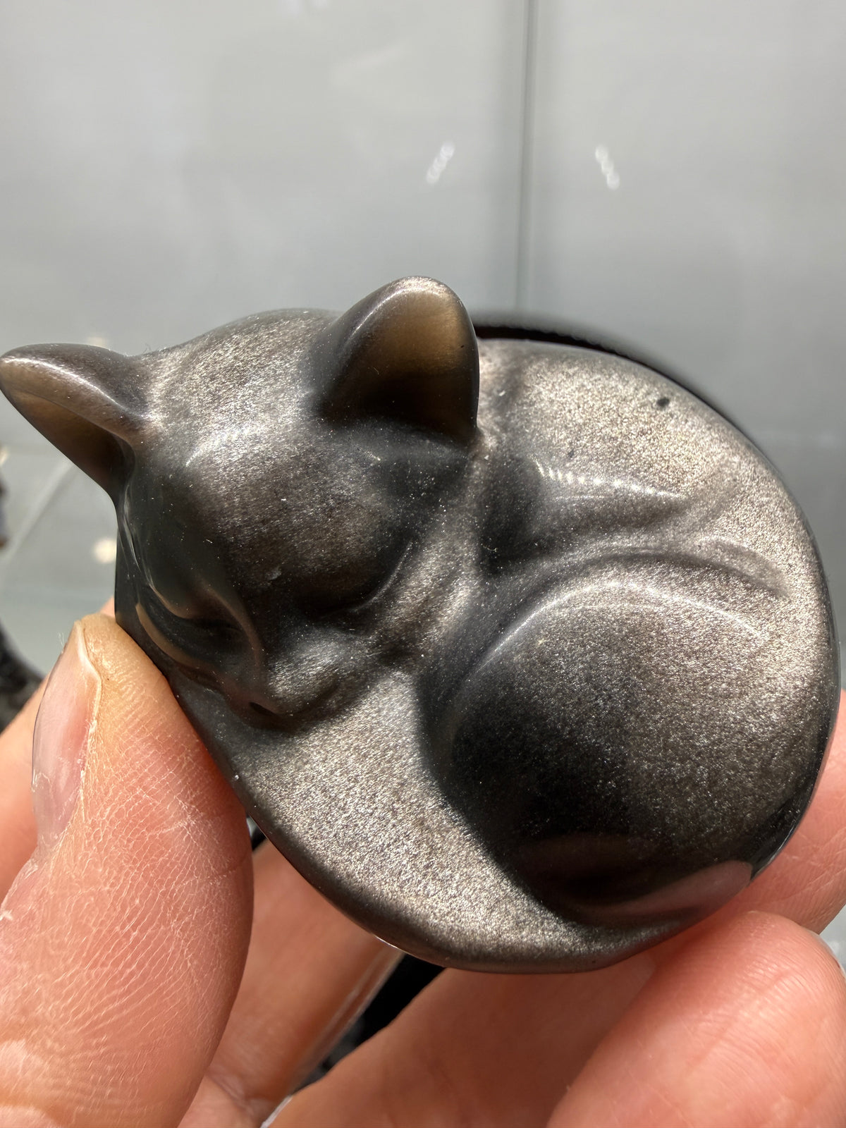 Silver Sheen Obsidian Sleeping Cat- 2" inches