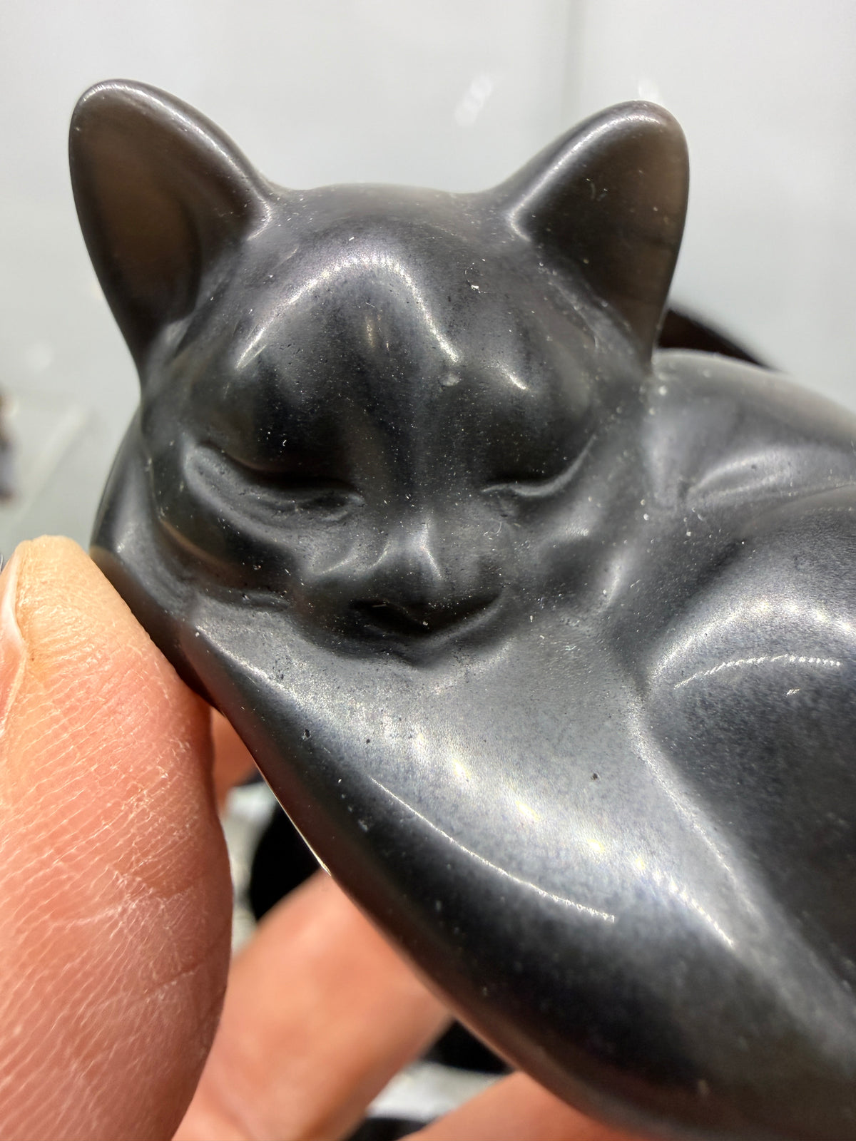 Silver Sheen Obsidian Sleeping Cat- 2" inches