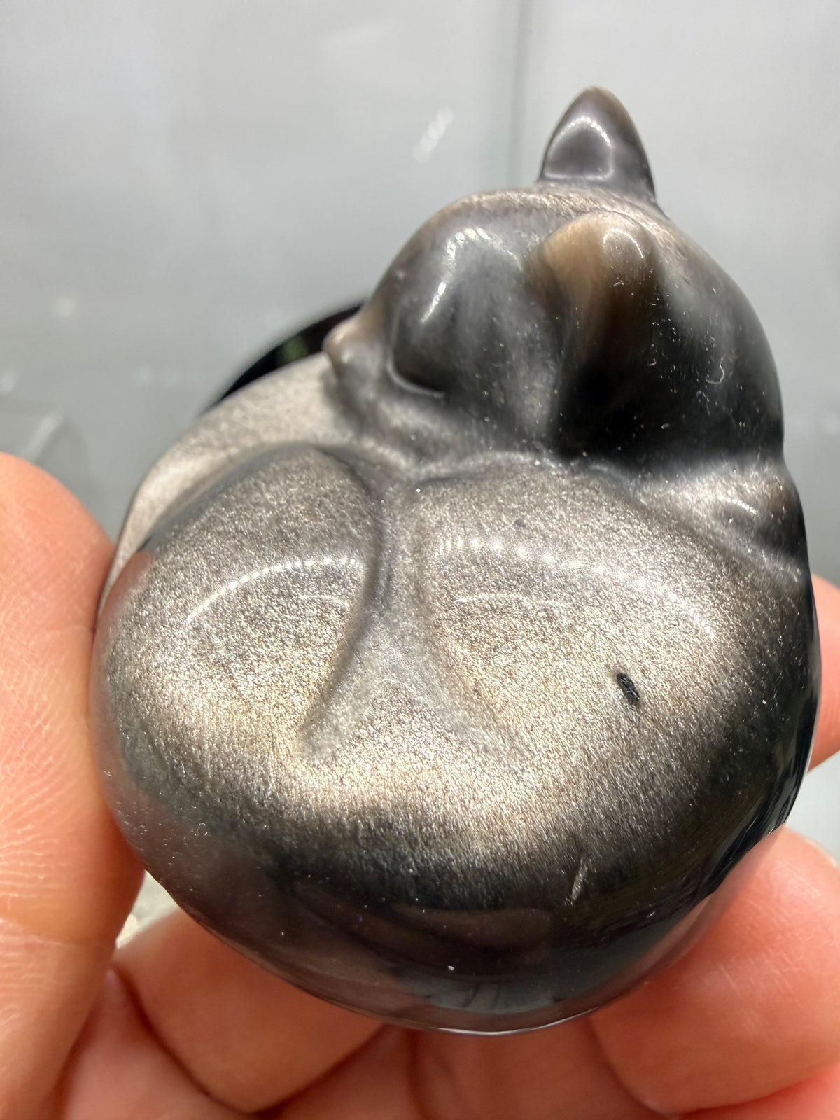 Silver Sheen Obsidian Sleeping Cat- 2" inches