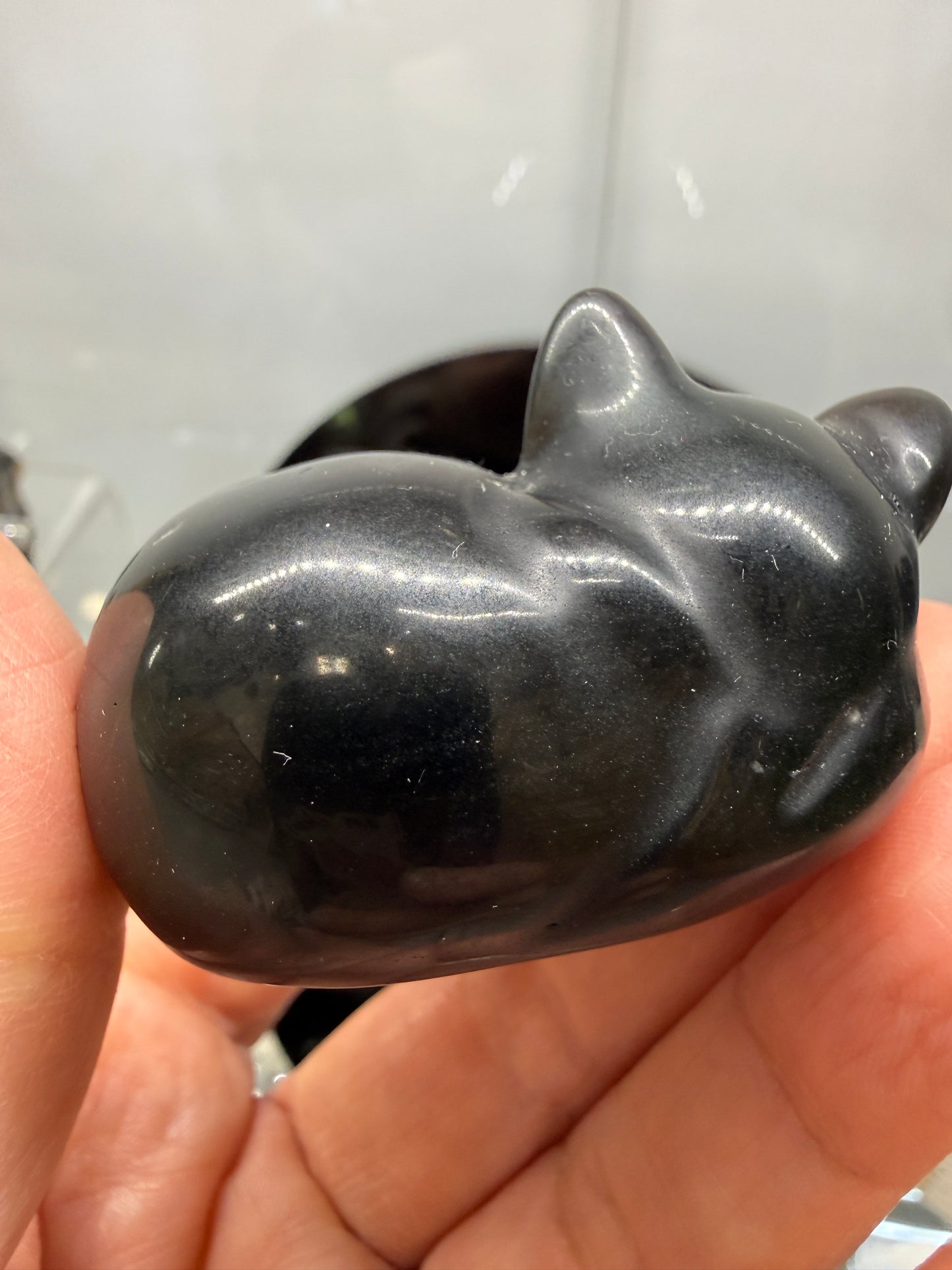 Silver Sheen Obsidian Sleeping Cat- 2" inches