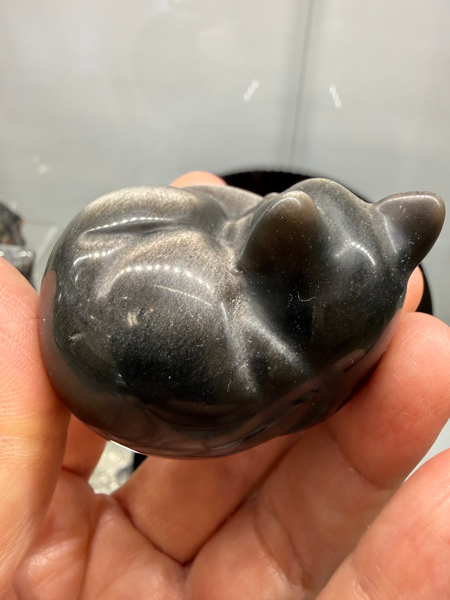 Silver Sheen Obsidian Sleeping Cat- 2" inches