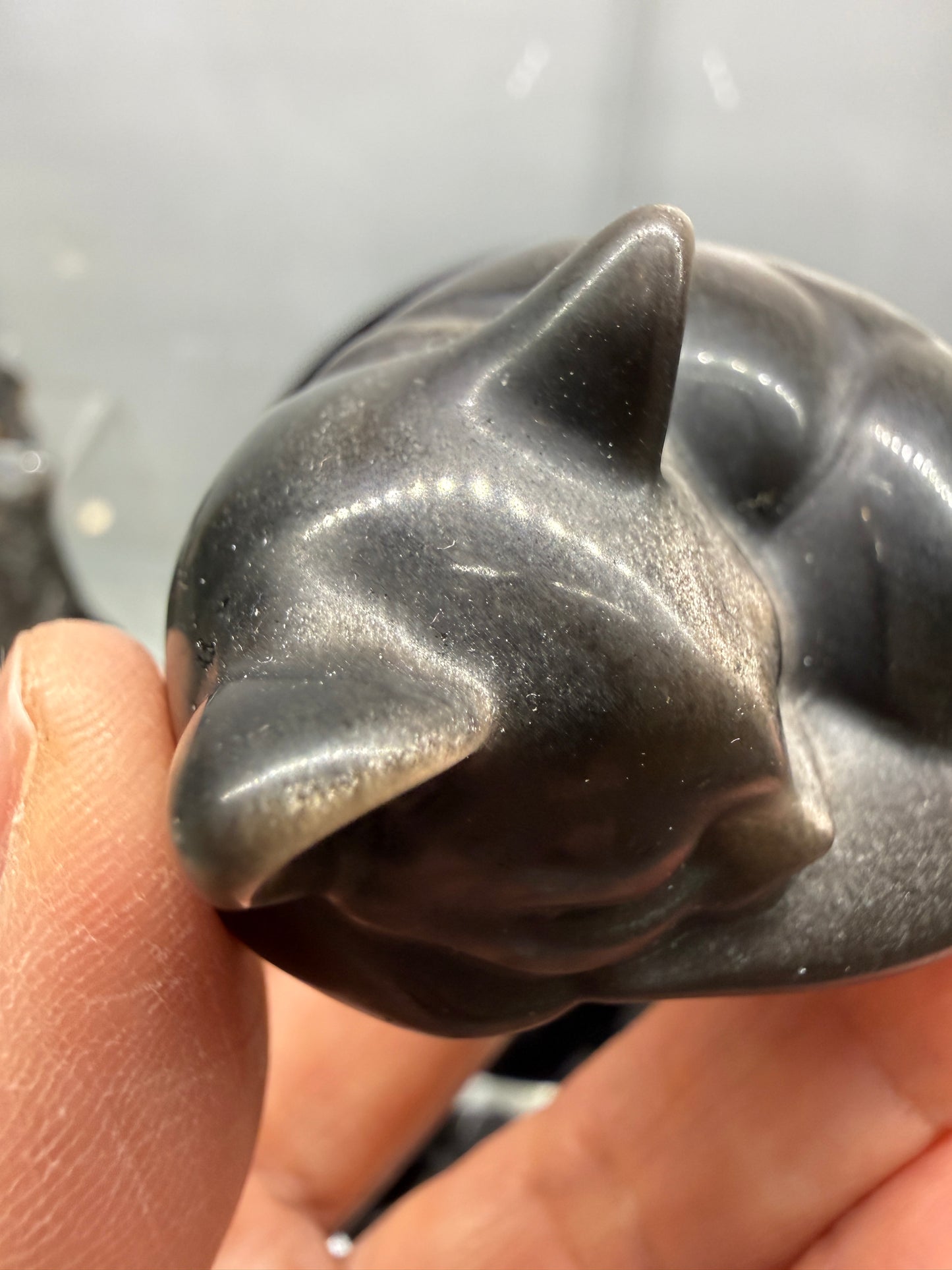 Silver Sheen Obsidian Sleeping Cat- 2" inches