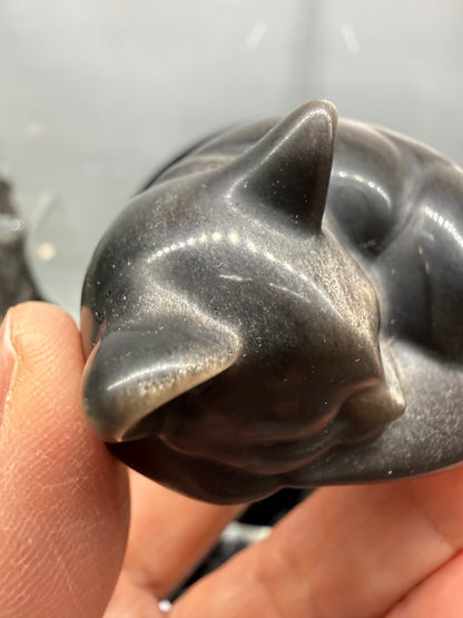 Silver Sheen Obsidian Sleeping Cat- 2" inches