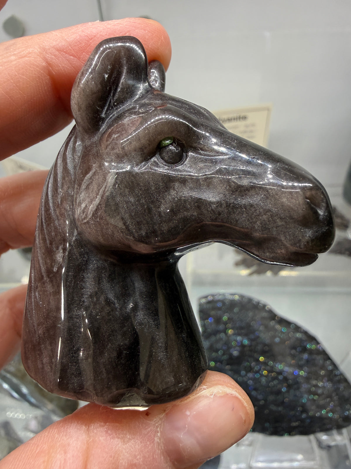 Silver Sheen Obsidian Horse Head Carving- 2.2" inches