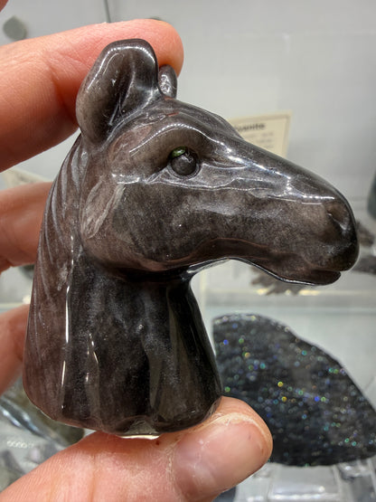 Silver Sheen Obsidian Horse Head Carving- 2.2" inches