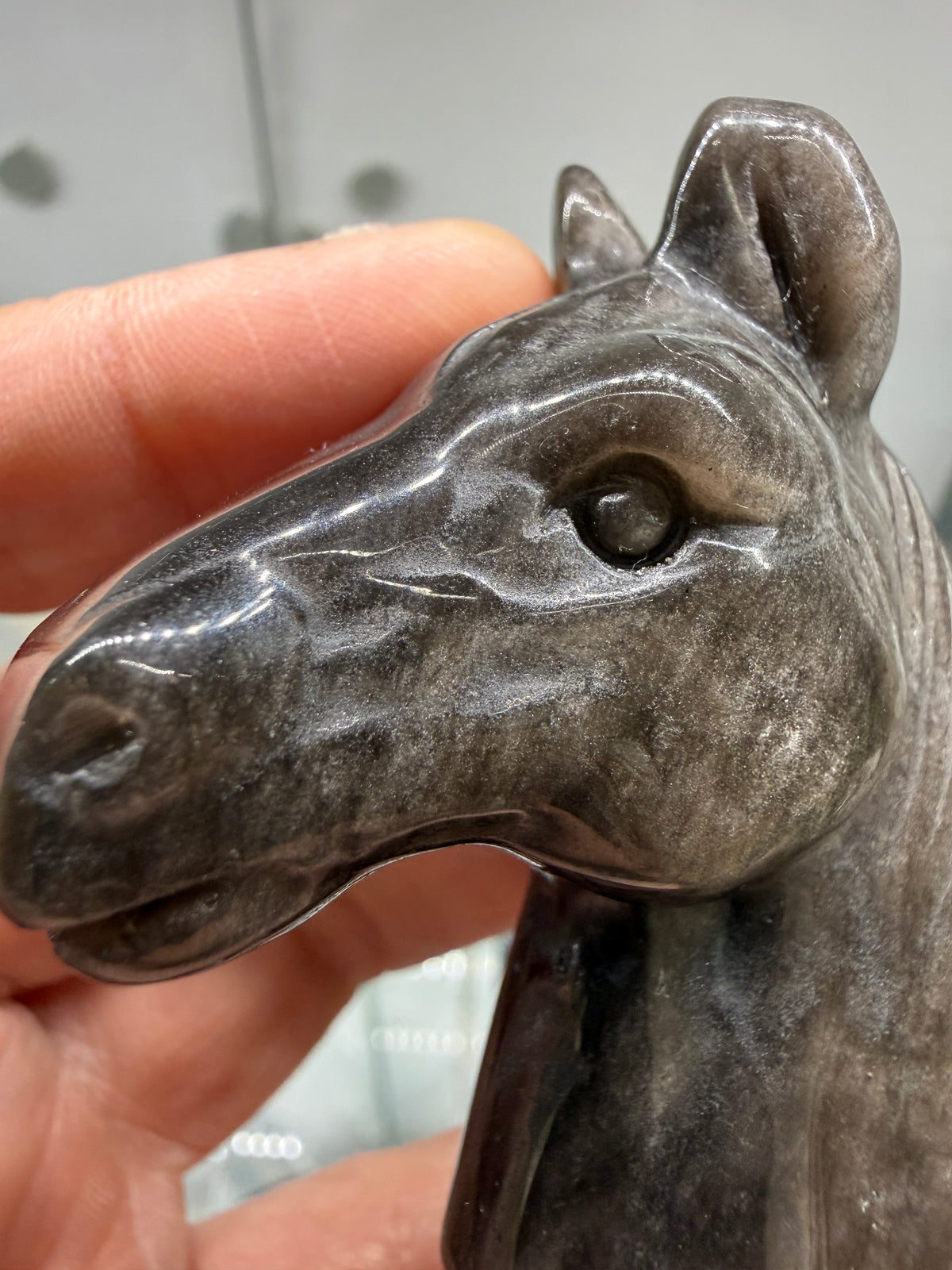 Silver Sheen Obsidian Horse Head Carving- 2.2" inches