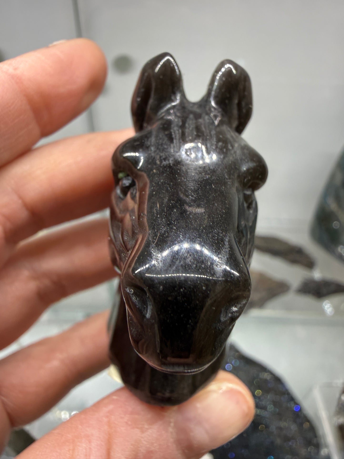 Silver Sheen Obsidian Horse Head Carving- 2.2" inches