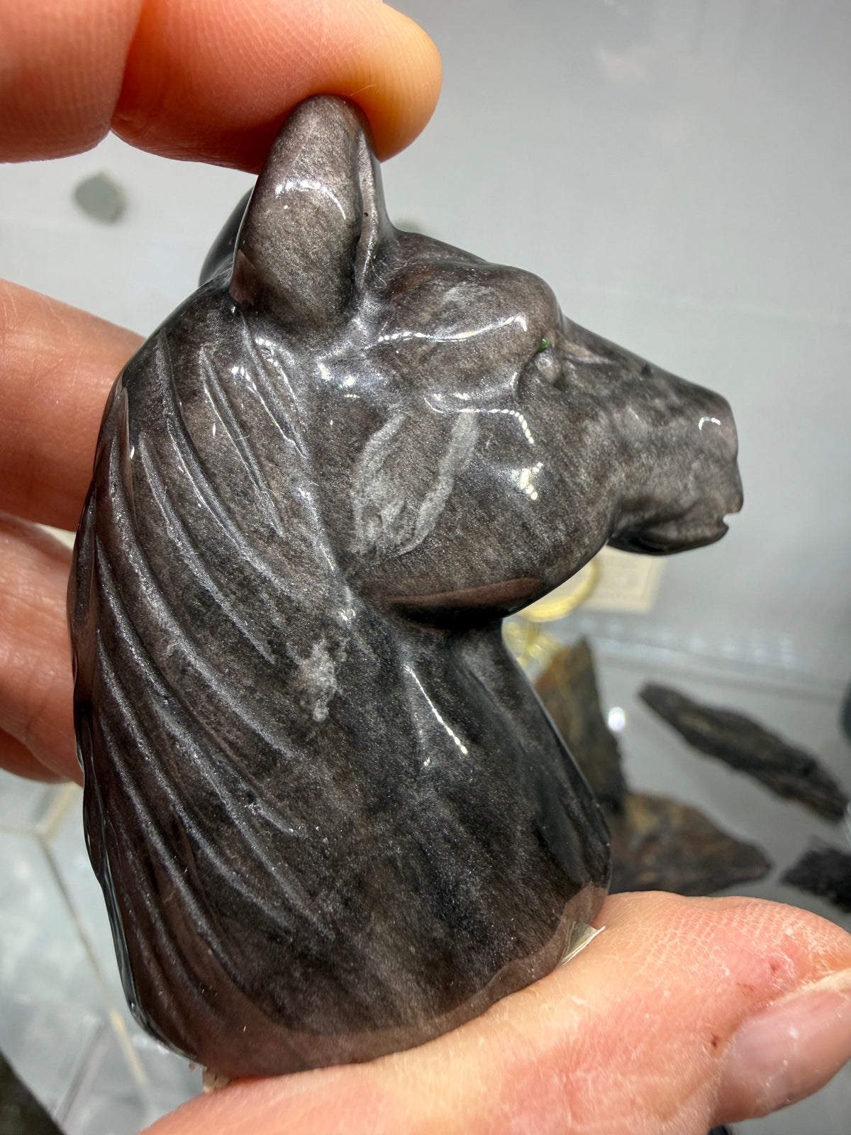 Silver Sheen Obsidian Horse Head Carving- 2.2" inches