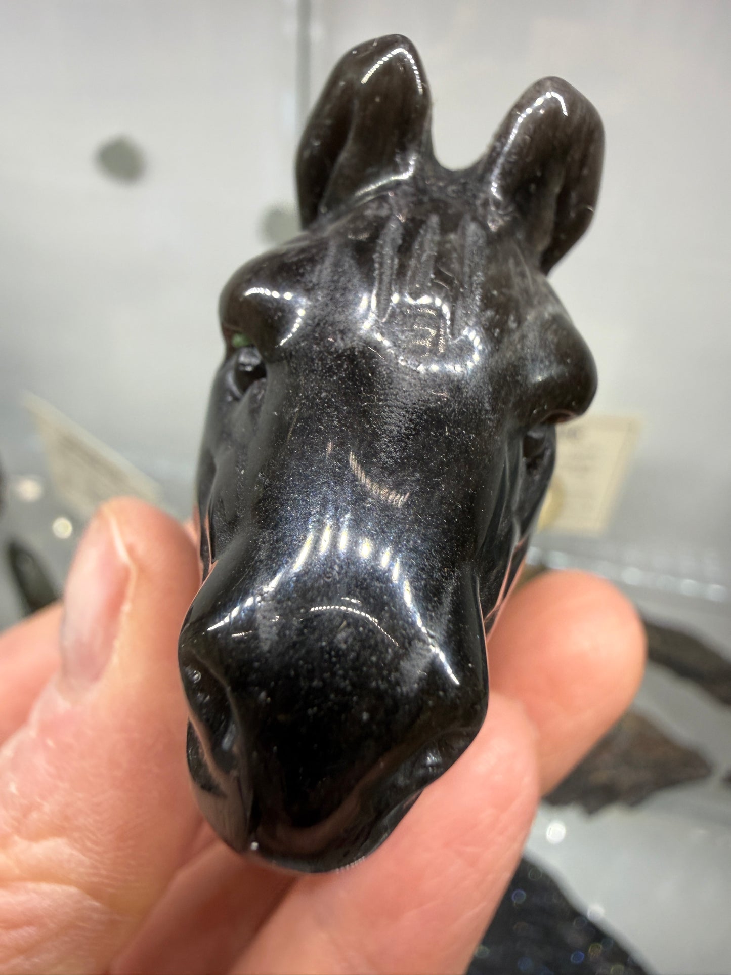Silver Sheen Obsidian Horse Head Carving- 2.2" inches