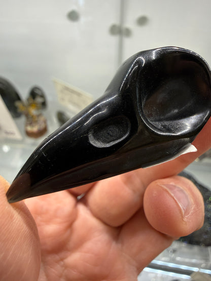 Black Obsidian Crow Skull Carving- 1.8" inches