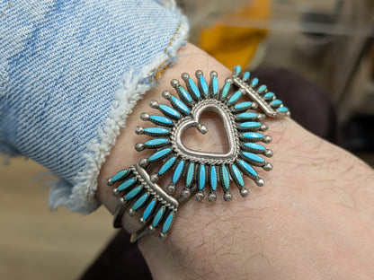 Jack Etsate Vintage Native American Zuni Needlepoint Turquoise Sterling Silver Bracelet