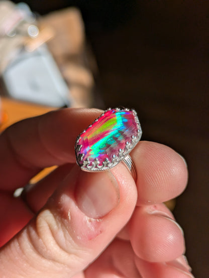 Sterling Aurora Opal Ring Sz. 7.5