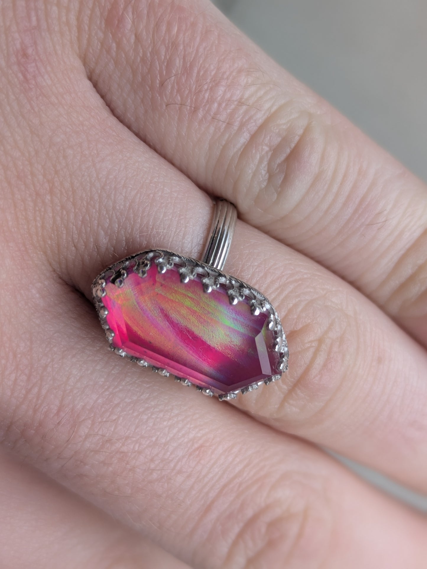 Sterling Aurora Opal Ring Sz. 7.5