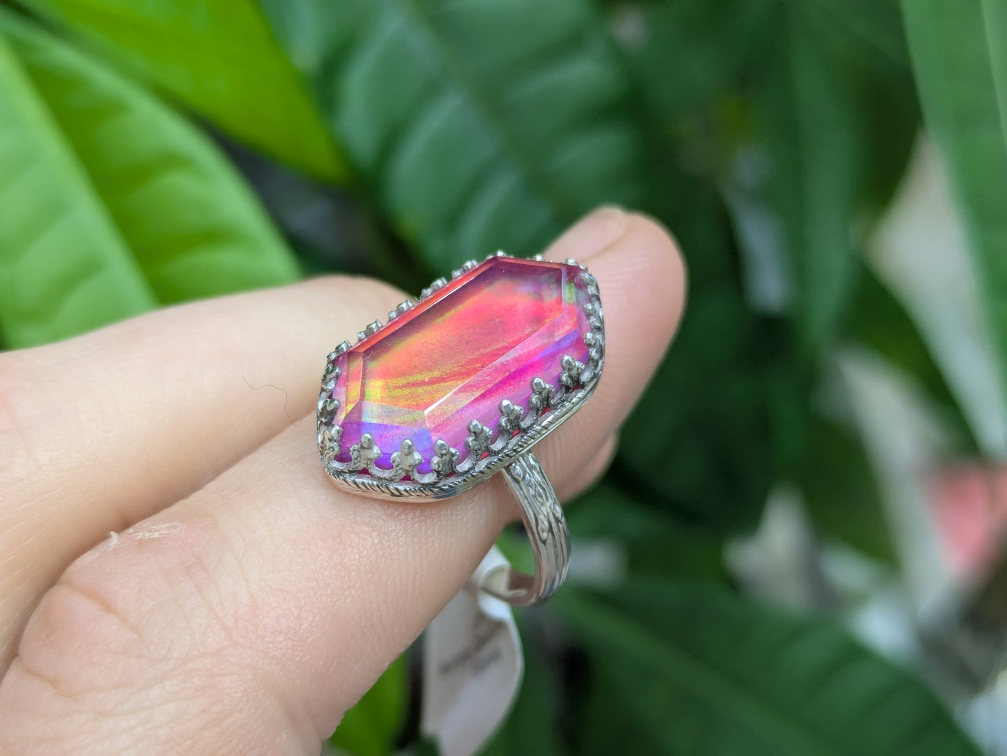 Sterling Aurora Opal Ring Sz. 7.5