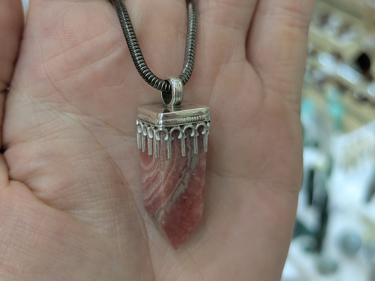 Sterling Rhodochrosite Point Pendant
