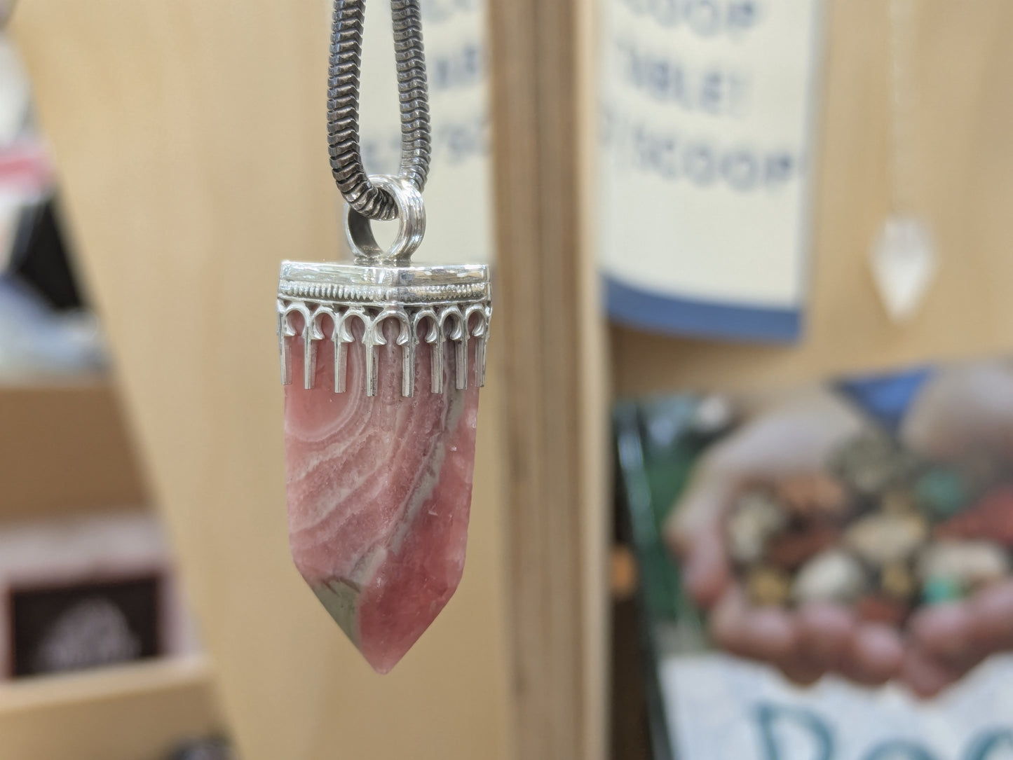 Sterling Rhodochrosite Point Pendant