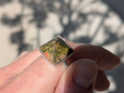 Sterling Unakite Pyramid Ring Sz. 9.5