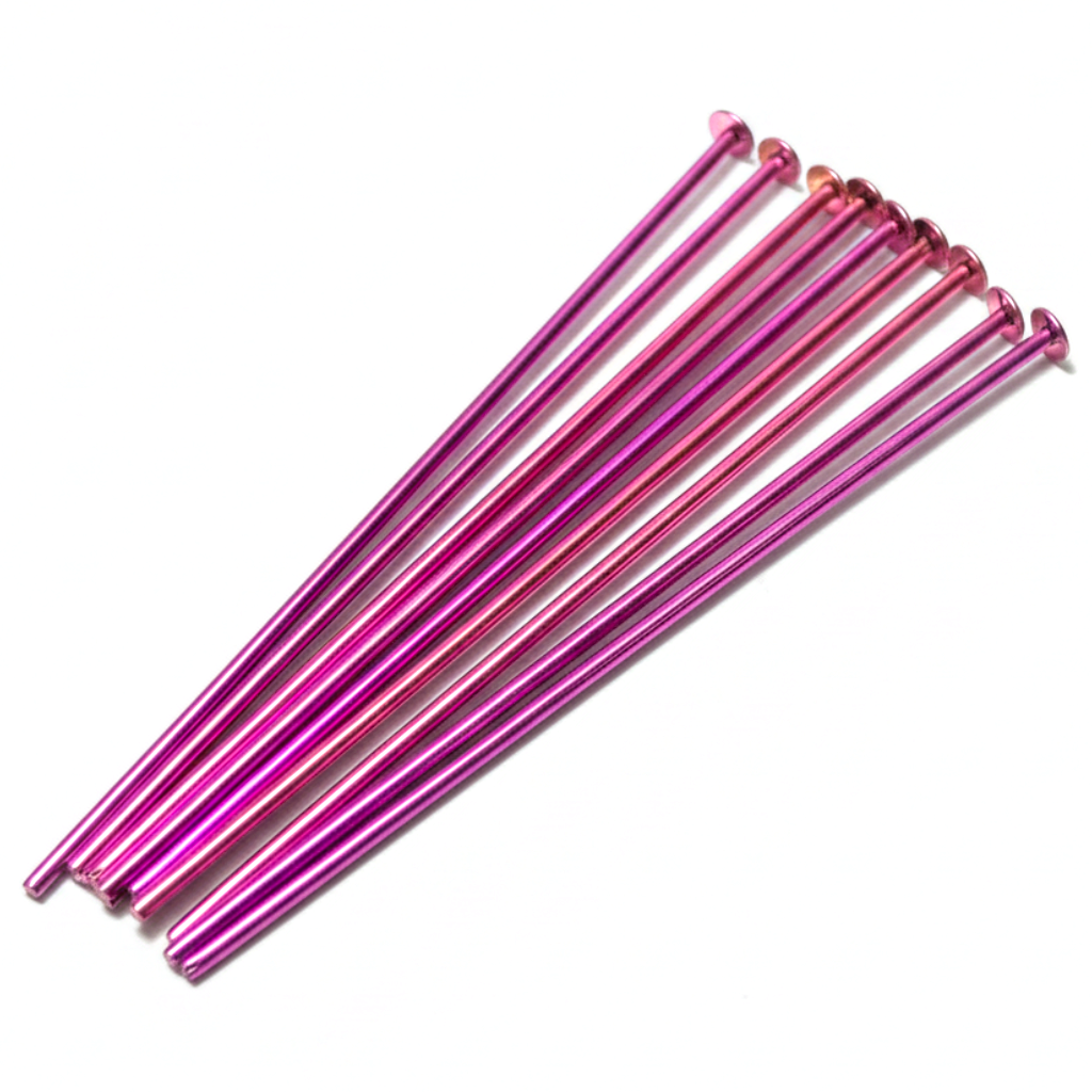 The Crystalary Reactive Metals Studio pink anodized niobium head pins, 21 gauge, 39mm length, set of 10.