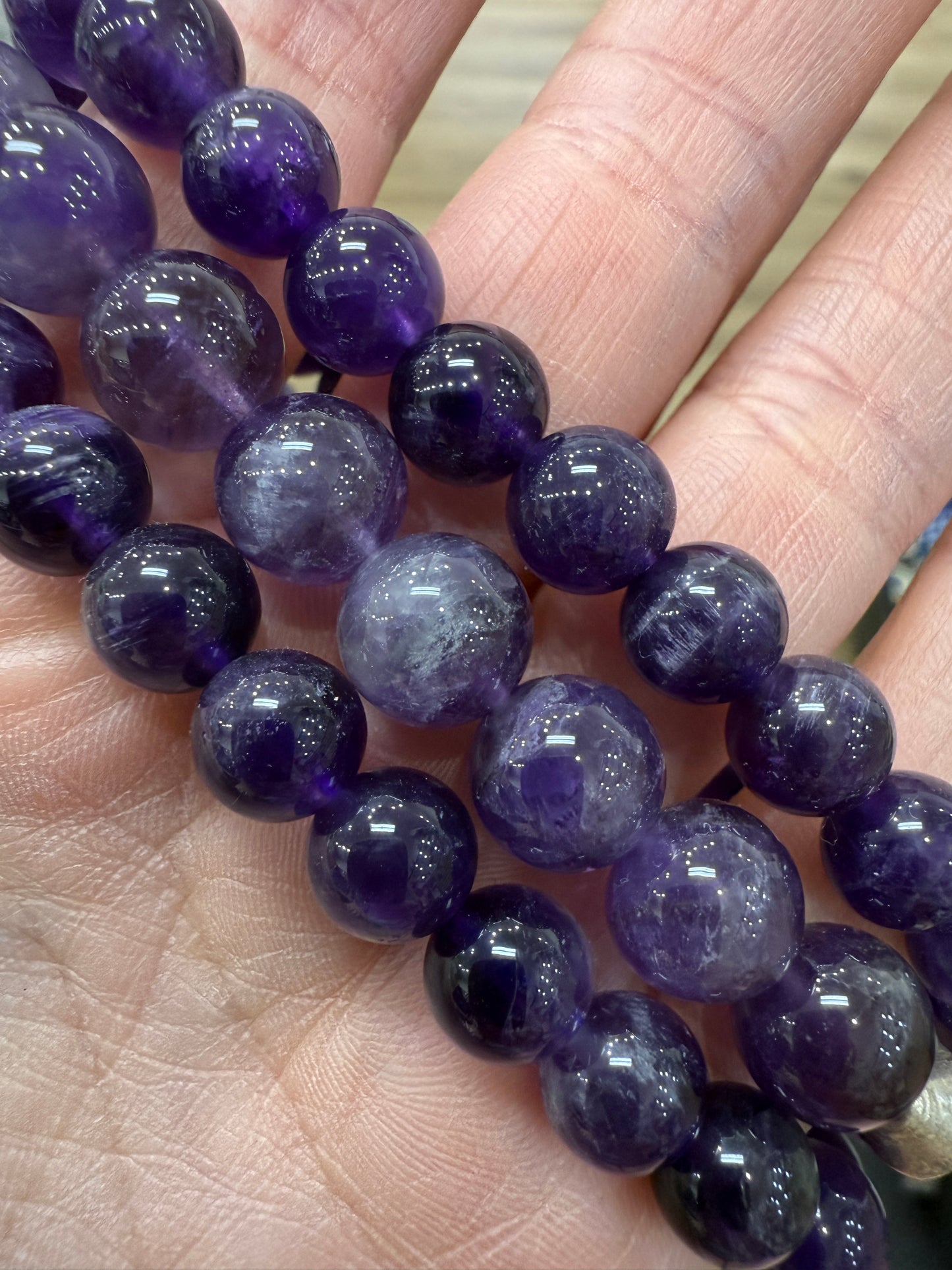 Amethyst Stretch Bracelet- Round Smooth 7.5 inches