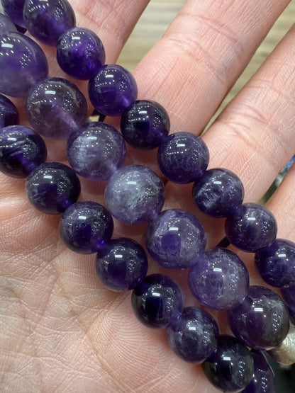 Amethyst Stretch Bracelet- Round Smooth 7.5 inches