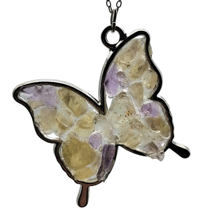 Fluorite Silver Tone Butterfly Necklace, Yellow Fluorite, Annabel Lee Mine