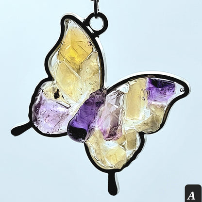 Fluorite Silver Tone Butterfly Necklace, Yellow & Purple Fluorite, Annabel Lee Mine