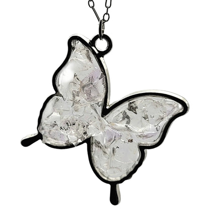 Fluorite Silver Tone Butterfly Necklace, Colorless Fluorite, Cave-In-Rock