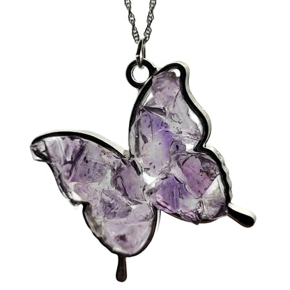 Fluorite Silver Tone Butterfly Necklace, Purple Fluorite, Cave-In-Rock