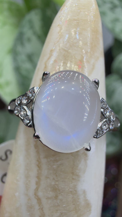 Natural Moonstone Cabochon Ring Size 6 in 316L Stainless Steel- 4x6mm Gemstone