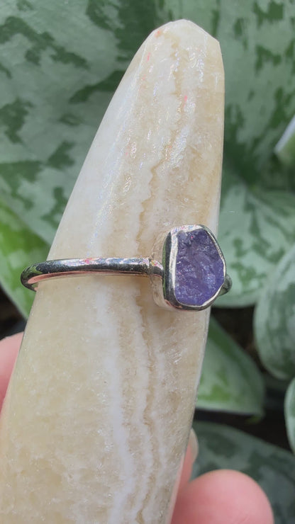 Natural Rough Tanzanite Ring Size 7 in .925 Sterling Silver- Freeform Bezel Setting