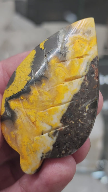 Bumblebee Jasper Leaf Carving - 2.25"