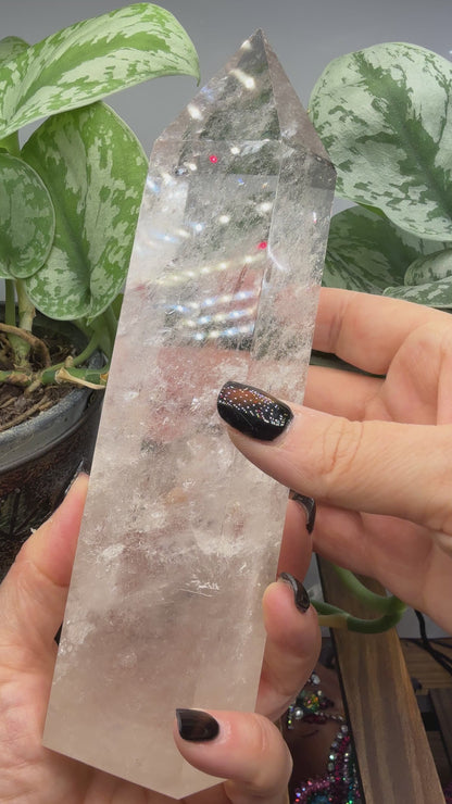 Clear Quartz Tower- 7.75" inch Tall- See video WOW!