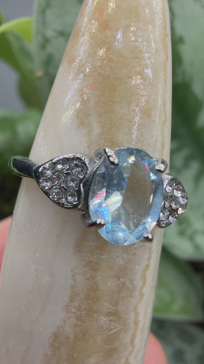 Faceted Blue Topaz Ring Size 6 in 316L Stainless Steel- 8x10mm Oval Gemstone