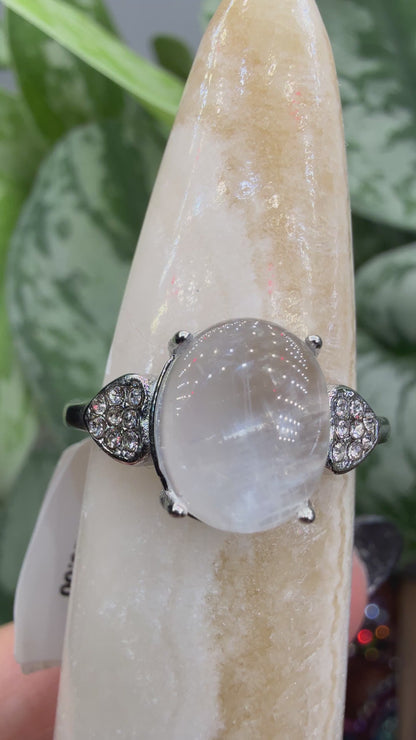 Natural Moonstone Cabochon Ring Size 8 in 316L Stainless Steel- 4x6mm Gemstone