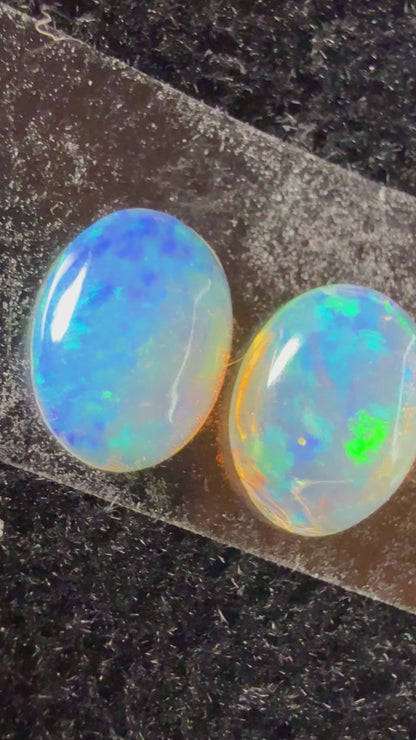 Matched Pair Natural Welo Opal Cabochon 8x6x3mm, 1.37ct total- Broadflash, painterly