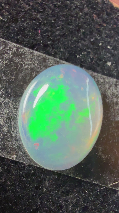 Natural Welo Opal Cabochon 12x10x4mm, 2.24ct- Broadflash, electric green