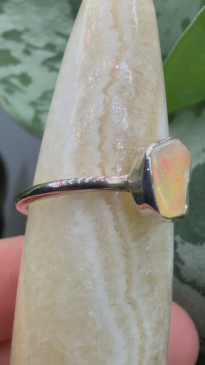 Natural Freeform Opal Ring Size 7 in .925 Sterling Silver- Freeform Bezel Setting