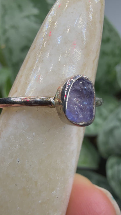 Natural Rough Tanzanite Ring Size 6 in .925 Sterling Silver- Freeform Bezel Setting