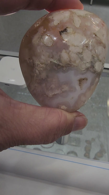 Flower Agate Palm Stone - 2.4"