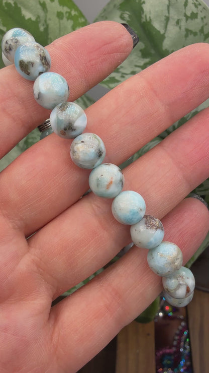 Larimar Round Beaded Bracelet- 8mm- 7 inches