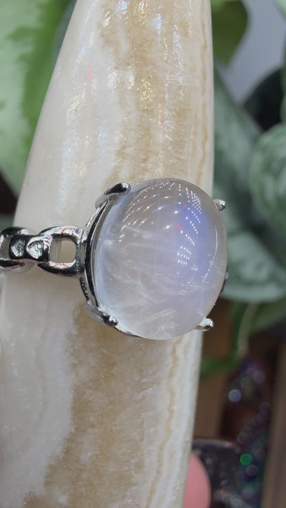 Natural Moonstone Cabochon Ring Size 9 in 316L Stainless Steel- 4x6mm Gemstone