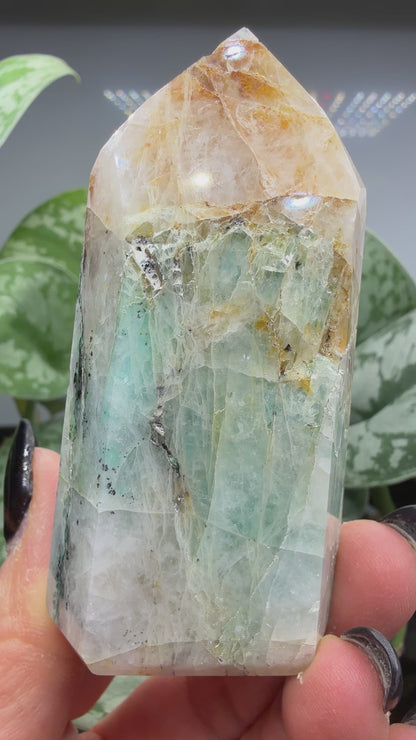 Chrysocolla in Quartz Tower