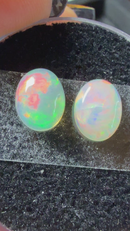 Matched Pair Natural Welo Opal Cabochon 9x7x4mm, 2.48ct total- Broadflash/floral