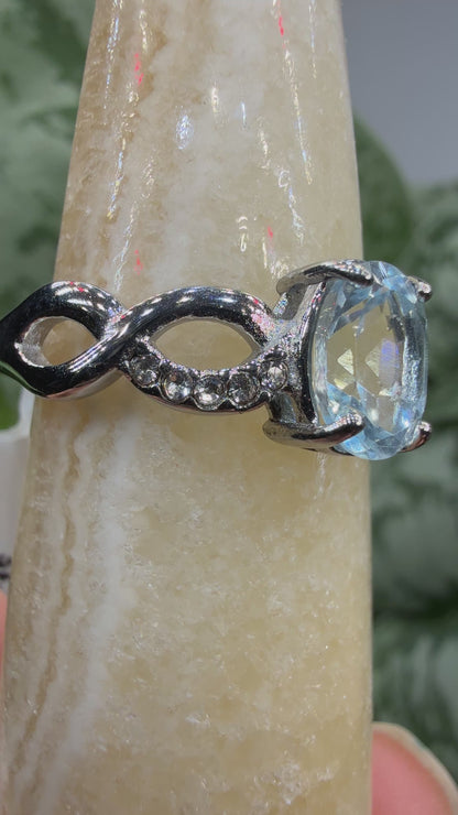 Faceted Blue Topaz Ring Size 10 in 316L Stainless Steel- 8x10mm Oval Gemstone