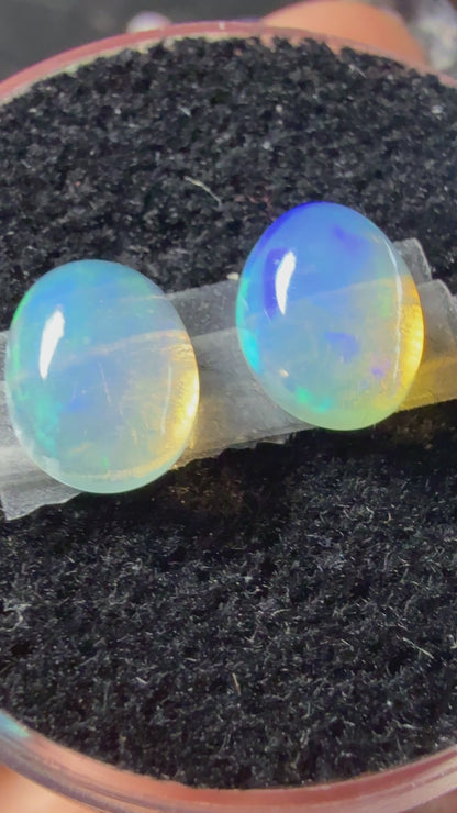 Matched Pair Natural Welo Opal Cabochon 9x7x5mm, 2.785ct total- Broadflash