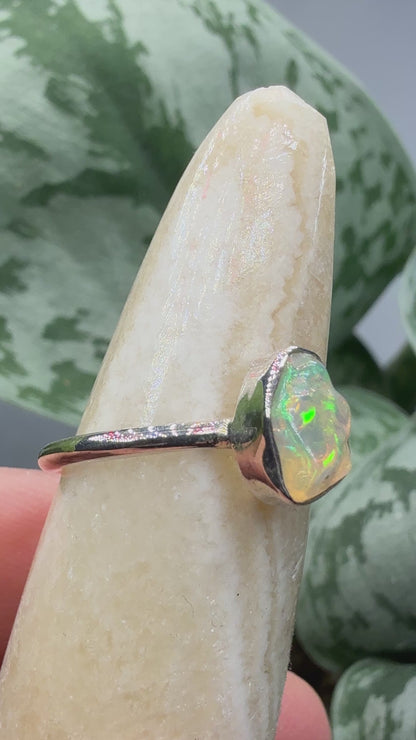 Natural Freeform Opal Ring Size 6 in .925 Sterling Silver- Freeform Bezel Setting