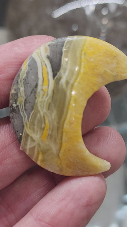 Bumblebee Jasper Moon Carving - 1.5"