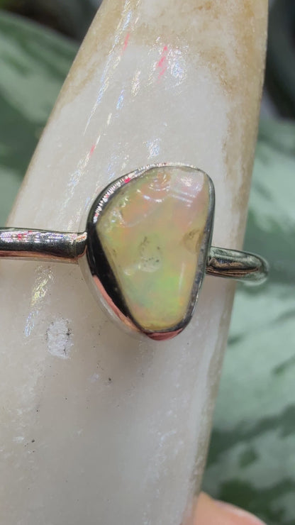 Natural Freeform Opal Ring Size 6 in .925 Sterling Silver- Freeform Bezel Setting